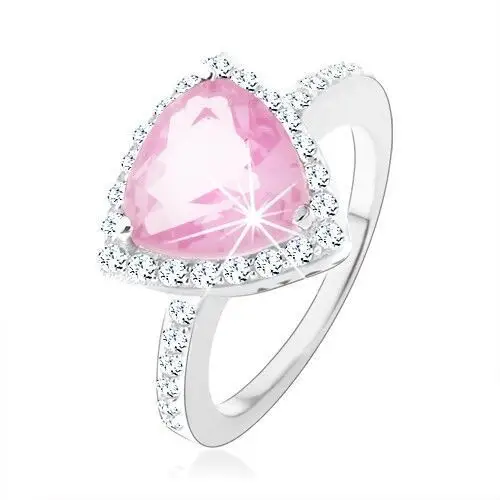 Biżuteria e-shop Srebrny 925 pierścionek, trójkątny różowy cyrkon, błyszczący bezbarwny kontur - rozmiar: 59