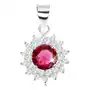 Srebrny 925 wisiorek, błyszczący kwiat, okrągła czerwono-fioletowa cyrkonia, przejrzyste płatki Biżuteria e-shop Sklep