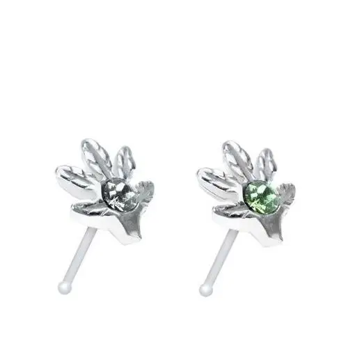 Srebrny kolczyk 925 do nosa z liściem marihuany i cyrkonią - kolor cyrkoni: zielony - g Biżuteria e-shop