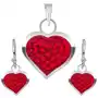 Biżuteria e-shop Srebrny komplet 925 kolczyki i zawieszka, czerwone cyrkoniowe serce Sklep