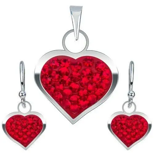 Biżuteria e-shop Srebrny komplet 925 kolczyki i zawieszka, czerwone cyrkoniowe serce