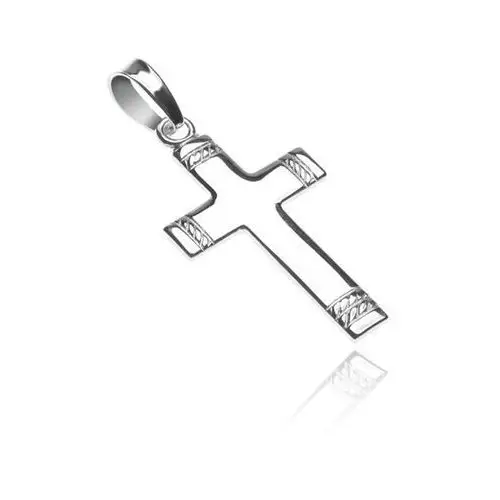 Srebrny lśniący wisiorek 925 - krzyżyk, wzór sznurów na ramionach Biżuteria e-shop