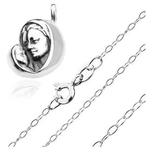 Biżuteria e-shop Srebrny naszyjnik 925 - madonna z dzieciątkiem na lśniącym łańcuszku