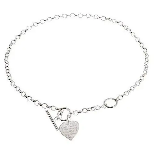 Biżuteria e-shop Srebrny naszyjnik 925, płaskie symetryczne serce z napisem - życzenia