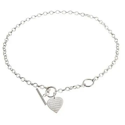 Biżuteria e-shop Srebrny naszyjnik 925, płaskie symetryczne serce z napisem - życzenia