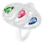 Biżuteria e-shop Srebrny pierścionek 925, cyrkoniowy owalny kontur, kolorowe wyszlifowane krople - rozmiar: 59 Sklep