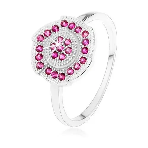Srebrny pierścionek 925, grawerowany kwiatek ozdobiony różowymi cyrkoniami - Rozmiar: 60, SP54.11