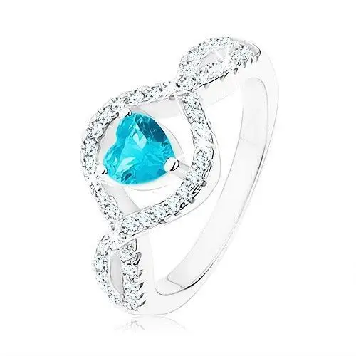 Srebrny pierścionek 925, jasnoniebieskie cyrkoniowe serce, faliste przejrzyste ramiona - rozmiar: 52 Biżuteria e-shop