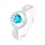 Biżuteria e-shop Srebrny pierścionek 925, jasnoniebieskie cyrkoniowe serce, faliste przejrzyste ramiona - rozmiar: 56 Sklep