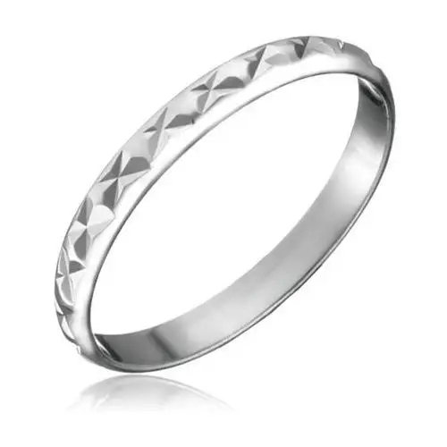 Srebrny pierścionek 925 - lśniąca powierzchnia, nacięcia w kształcie x - rozmiar: 54 Biżuteria e-shop