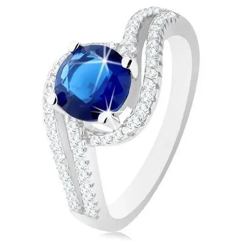 Biżuteria e-shop Srebrny pierścionek 925, przejrzyste podwójne fale, okrągła granatowa cyrkonia - rozmiar: 56