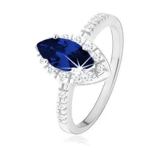 Biżuteria e-shop Srebrny pierścionek 925, ziarnko ciemnoniebieskiego koloru w bezbarwnej cyrkoniowej oprawie - rozmiar: 60
