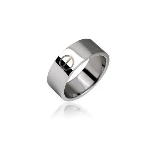 Srebrny stalowy pierścionek, gładki, wzór tabletka - Rozmiar: 48, H12.1