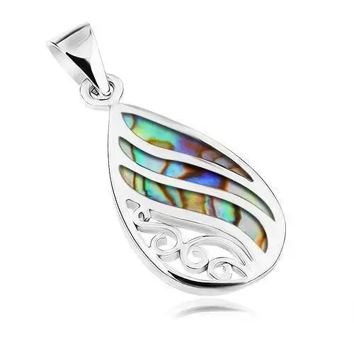 Biżuteria e-shop Srebrny wisiorek 925, kropla - muszla paua, faliste lśniące linie i spirale