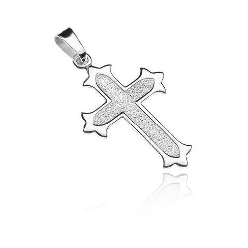 Biżuteria e-shop Srebrny wisiorek 925, krzyż - rozdzielone ramiona z lśniącą obwódką, ziarnisty środek