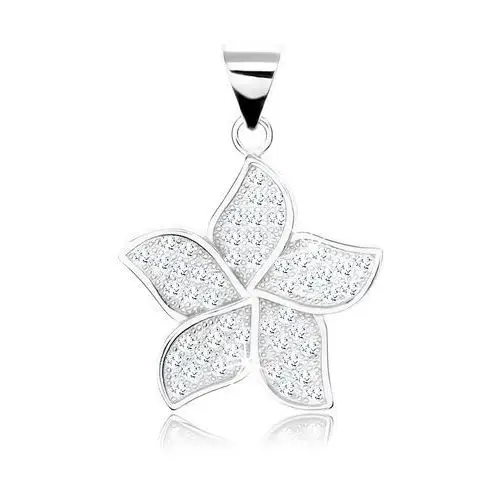 Srebrny wisiorek 925, kwiatek - płatki zdobione przezroczystymi cyrkoniami, boczne wycięcia Biżuteria e-shop