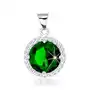 Srebrny wisiorek 925, okrągła szmaragdowo zielona cyrkonia, przezroczysta cyrkoniowa obwódka Biżuteria e-shop Sklep