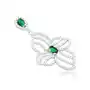 Srebrny wisiorek 925, zarys asymetrycznego kwiatu, przezroczyste i zielone cyrkonie Biżuteria e-shop Sklep