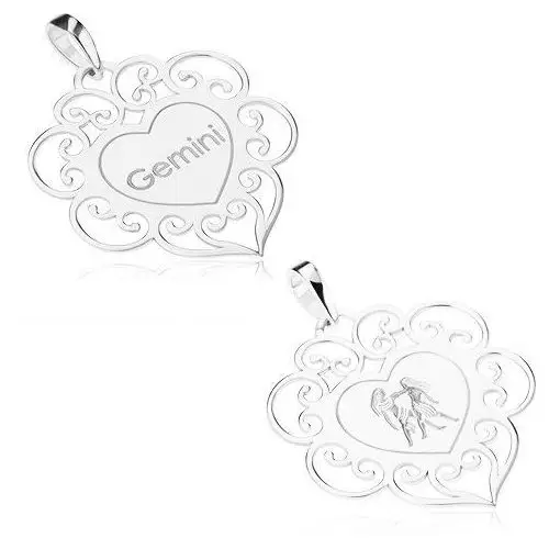 Srebrny wisiorek 925, znak zodiaku bliźnięta, serduszko z ozdobami Biżuteria e-shop