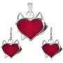 Srebrny zestaw 925 zawieszka i kolczyki - czerwone cyrkoniowe serce, diabełek, kolor czerwony Sklep