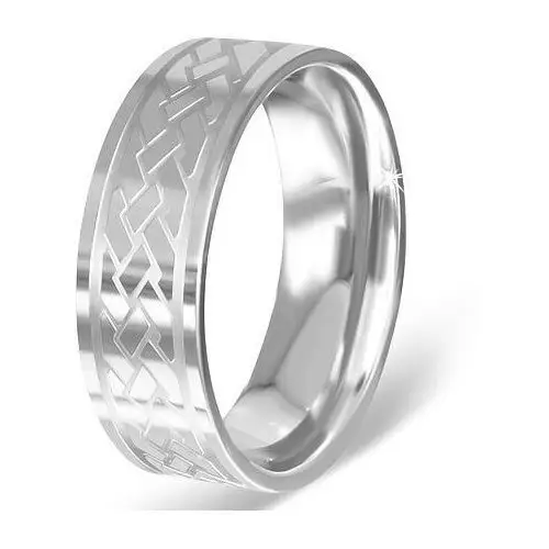 Srebrzysty pierścionek ze stali chirurgicznej z grawerowanym celtyckim wzorem - Rozmiar: 64
