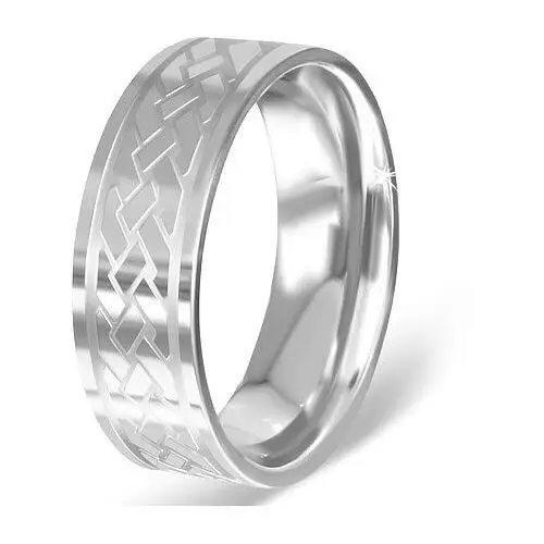 Srebrzysty pierścionek ze stali chirurgicznej z grawerowanym celtyckim wzorem - Rozmiar: 69