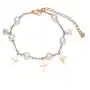 Biżuteria e-shop Stalowa bransoletka miedzianego koloru - krzyżyk, syntetyczne perły, bezbarwne cyrkonie Sklep