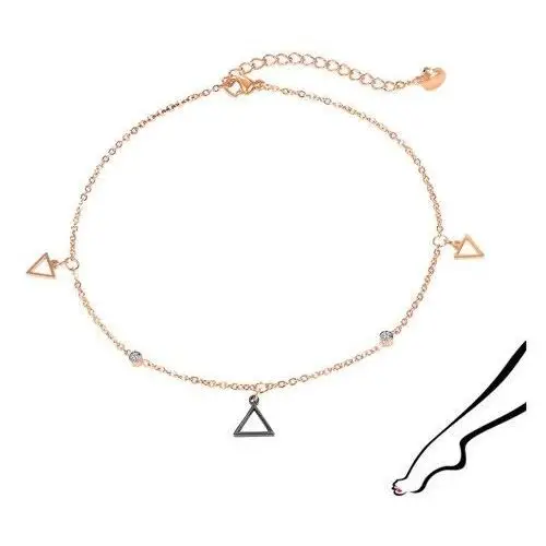 Stalowa bransoletka na kostkę - kontury trójkątów, okrągłe cyrkonie Biżuteria e-shop