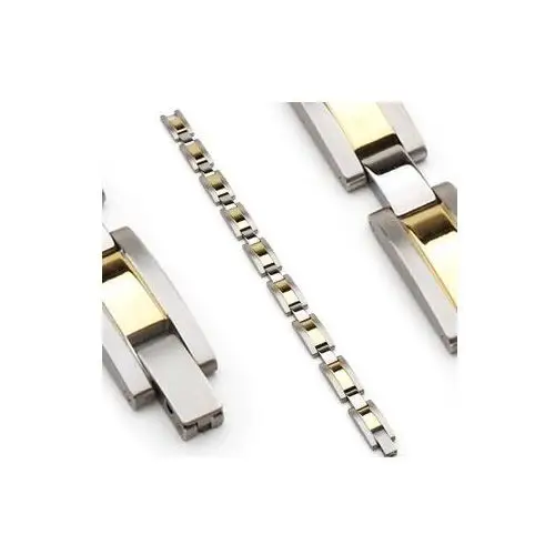 Stalowa bransoletka, ogniwa srebrnego i złotego koloru, matowe krawędzie Biżuteria e-shop