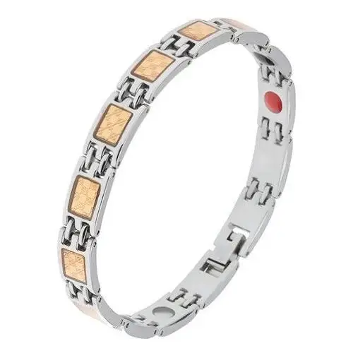 Stalowa bransoletka srebrnego i złotego koloru, wzór szachownicy, magnesy Biżuteria e-shop