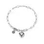 Biżuteria e-shop Stalowa bransoletka srebrnego koloru - pełne serce, krążek, owalne ogniwa z promienistymi nacięciami Sklep