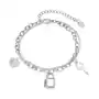 Stalowa bransoletka w kolorze srebrnym - serce z uśmiechniętą buzią, kłódka i klucz, podwójny łańcuszek, kolor szary Sklep