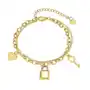 Stalowa bransoletka w złotym kolorze - serce z uśmiechniętą buzią, kłódka i klucz, podwójny łańcuszek Sklep