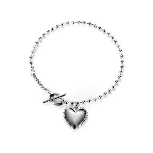 Biżuteria e-shop Stalowa bransoletka - zawieszka w kształcie serca z nacięciami, łańcuszek wojskowy, srebrny kolor