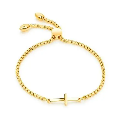 Stalowa bransoletka złotego koloru - wypukły krzyż, kanciasty łańcuszek, przesuwane zapięcie Biżuteria e-shop