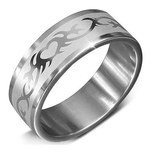 Stalowa obrączka srebrnego koloru ze wzorem serca w ornamencie - rozmiar: 67 Biżuteria e-shop