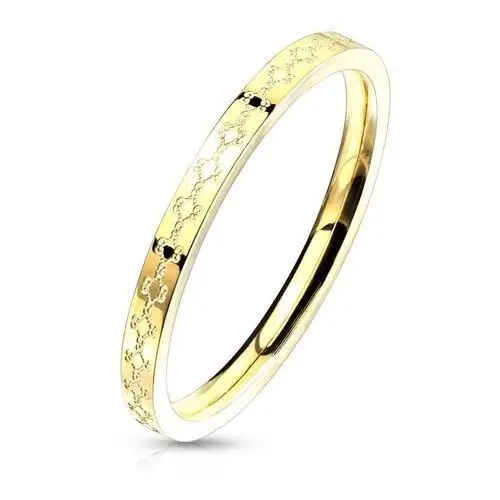 Stalowa obrączka w kolorze złotym - filigranowy wzór, wąskie ramiona, 2 mm - rozmiar: 57 Biżuteria e-shop