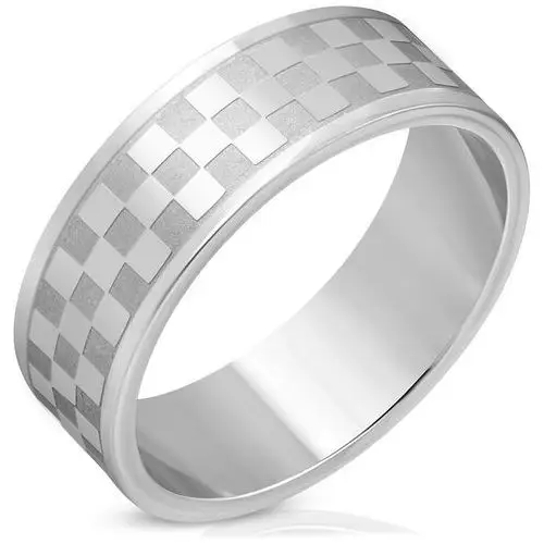 Stalowa obrączka w srebrnym odcieniu - matowe i lśniące kwadraty - rozmiar: 61 Biżuteria e-shop