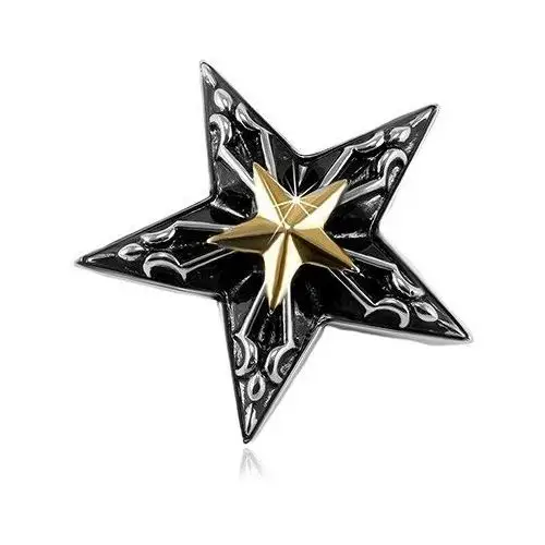 Stalowa zawieszka, duża czarna gwiazda z małą gwiazdą złotego koloru pośrodku, S03.06