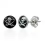 Stalowe kolczyki - biała czaszka z dwoma mieczami na czarnym tle Biżuteria e-shop Sklep