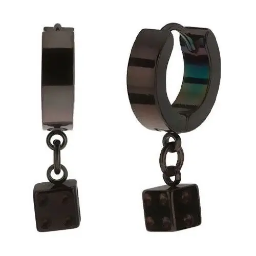 Biżuteria e-shop Stalowe kolczyki, czarny kolor, lśniąca powierzchnia, kostka do gry
