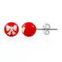 Stalowe kolczyki, czerwona kuleczka z białą kokardką, zapięcie na sztyft Biżuteria e-shop Sklep