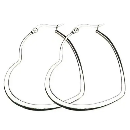 Stalowe kolczyki - duży lśniący kontur serca, srebrny kolor - średnica: 50 mm Biżuteria e-shop