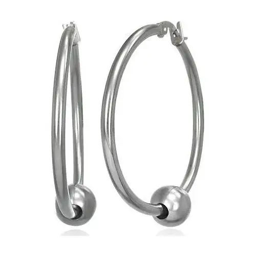 Stalowe kolczyki - gładkie lśniące kręgi z kuleczką srebrnego koloru, 34 mm Biżuteria e-shop
