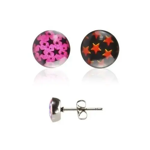 Biżuteria e-shop Stalowe kolczyki - gwiazdki - kolor: różowo - czarny