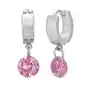 Stalowe kolczyki - kółka w srebrnym odcieniu, wyszlifowany stożek różowego koloru Biżuteria e-shop Sklep