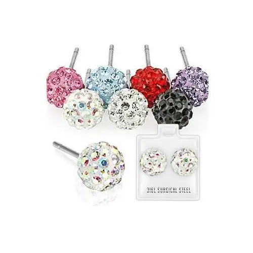 Stalowe kolczyki - kulki z małymi kamyczkami - kolor: fioletowy Biżuteria e-shop