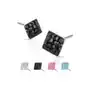 Stalowe kolczyki - kwadraciki z osadzonymi cyrkoniami, 6 mm - kolor: różowy Biżuteria e-shop Sklep