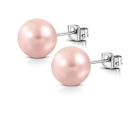 Stalowe kolczyki - matowa sztuczna perła o kolorze brzoskwiniowym, zapięcie na sztyft Biżuteria e-shop