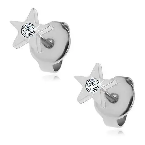 Stalowe kolczyki - pięcioramienna gwiazdeczka z cyrkonią, wkręty Biżuteria e-shop